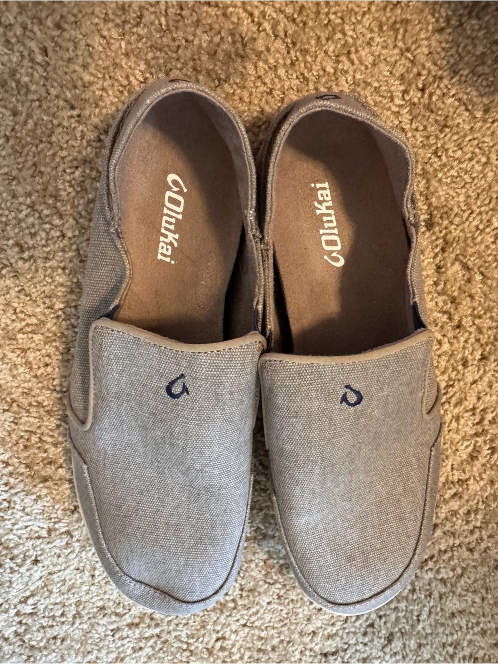 OluKai Men’s Slip-On Canvas Loafers in Light Gray